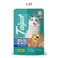 Taipet Cat Wet Food Pouch Chicken & Tuna in Jelly-70g Pack Of 12