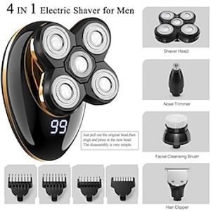 Electric Shavers Mens Electric Shaving Razors  Bald Head Shaver ,Rechargeable Cordless Wet Dry Rotary Shaver Grooming Kit with Clippers Nose Hair Trimmer Facial Cleansing Brush miniinthebox