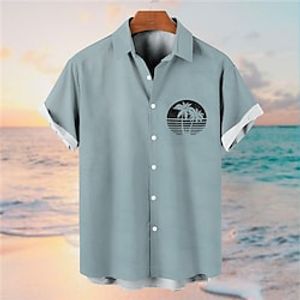 Men's Shirt Coconut Tree Graphic Prints Turndown Blue Gray 3D Print Street Daily Short Sleeves Button-Down Print Clothing Apparel Tropical Fashion Designer Hawaiian miniinthebox