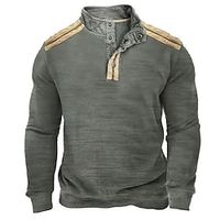 Men's Sweatshirt Army Green Standing Collar Plain Patchwork Pocket Sports  Outdoor Daily Holiday Vintage Basic Casual Spring   Fall Clothing Apparel Hoodies Sweatshirts  miniinthebox
