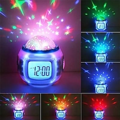 2023 NEW Star Sky Projector LED Music Alarm Clock Multifunction Calendar Temperature Dispaly Night Light Children Gift miniinthebox