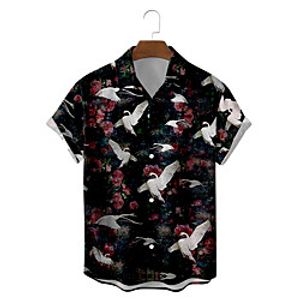 Men's Shirt 3D Print Graphic Prints Bird Button-Down Short Sleeve Street Tops Casual Fashion Classic Breathable Black miniinthebox