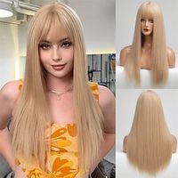 Light Blonde Wig With Bangs For Women Long Straight Wigs Barbie wig Synthetic For Girl Cosplay And Daily Use 26 Light Blonde miniinthebox