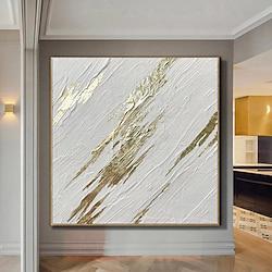 White Gold Hand-Painted Abstract Art Gold Leaf Thick Oil Painting On Canvas Modern Wall Decor For Living Room Home Decor (No Frame) Lightinthebox