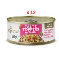 Applaws Taste Toppers in Broth Chicken With Salmon & Vegetables Wet Dog Food 156g x 12