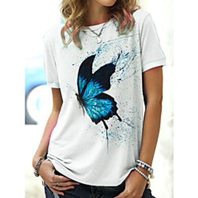 Women's T shirt Animal Print Round Neck Tops Basic Basic Top White Blue Yellow miniinthebox
