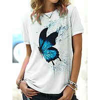 Women's T shirt Animal Print Round Neck Tops Basic Basic Top White Blue Yellow miniinthebox - thumbnail