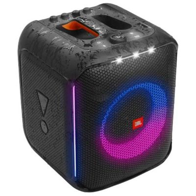 JBL Partybox Encore Portable party speaker with 100W powerful sound, built-in dynamic light show, included digital wireless mic, and splash proof design.