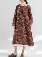 Vintage Printed Stitching Lace Dresses
