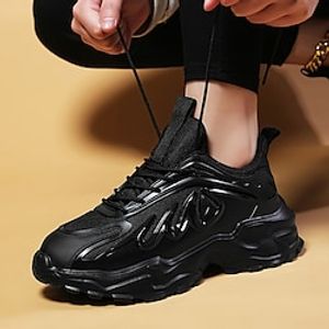 Women's Sneakers Outdoor Daily Lace-up Flat Heel Round Toe Sporty Casual Running Shoes Safety Shoes Faux Leather Tissage Volant Lace-up Black Lightinthebox