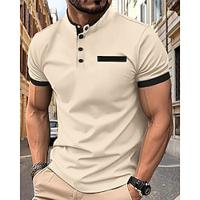 Men's Golf Shirt Golf Polo Work Casual Stand Collar Short Sleeve Basic Modern Color Block Patchwork Button Spring Summer Regular Fit Wine Black White Navy Blue Khaki Golf Shirt Lightinthebox