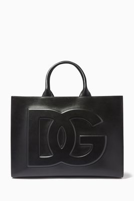 Large DG Daily Shopper Tote Bag in Calfskin