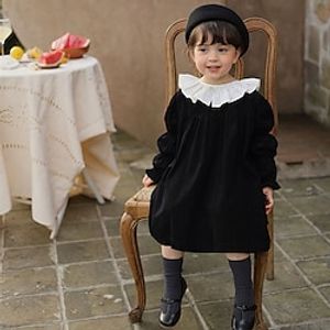 Kids Girls' Sweater Dress Solid Color Long Sleeve School Outdoor Ruffle Adorable Daily Cotton Above Knee Sweater Dress Spring Fall Winter 3-8 Years Black Lightinthebox