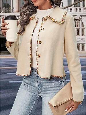 Women's Retro Lace Stitching Solid Color Long Sleeve Short Jacket