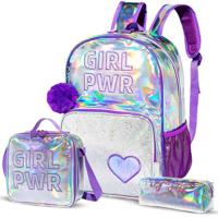 Eazy Kids - 18 School Bag Lunch Bag Pencil Case Set Of 3 Girl Power - Purple