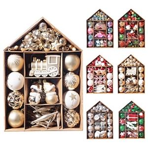 70Pcs/box Christmas Baubles Ornaments Set Xmas Tree Hanging Pendants Home New Year Gifts Decoration Supplies 2023 Navidad Noel Christmas Ball House Set Christmas Decoration Christmas Tree Pendant miniinthebox