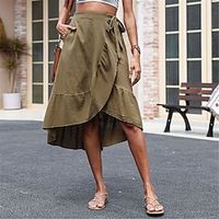 Women's Skirt Wrap Skirt Above Knee Cotton Linen Army Green Skirts Summer Ruffle Pocket High Waist Basic Casual Casual Daily Weekend S M L Lightinthebox - thumbnail