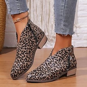 Women's Boots Plus Size Booties Ankle Boots Daily Booties Ankle Boots Winter Chunky Heel Round Toe Closed Toe Classic Casual PU Loafer Leopard Brown Gray miniinthebox