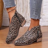 Women's Boots Plus Size Booties Ankle Boots Daily Booties Ankle Boots Winter Chunky Heel Round Toe Closed Toe Classic Casual PU Loafer Leopard Brown Gray miniinthebox - thumbnail