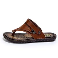 Men Metal Decoration Clip Toe Hand Stitching Flat Casual Beach Sandals