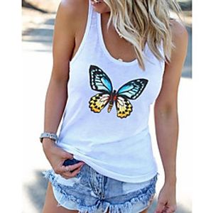 Women's Tank Top Animal Round Neck Basic Tops White Red Blushing Pink miniinthebox