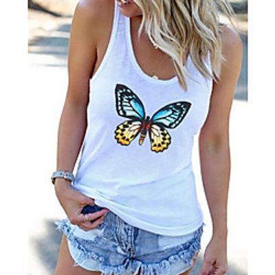Women's Tank Top Animal Round Neck Basic Tops White Red Blushing Pink miniinthebox