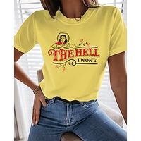 Women's Portrait Painting T shirt Text Portrait Print Round Neck Basic Tops Green White Pink Lightinthebox - thumbnail