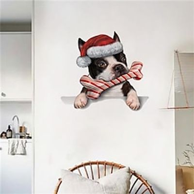 Christmas Cartoon Wall Stickers Pet Dog Christmas Hat Stickers Children's Bedroom Self-Adhesive Decorative Stickers miniinthebox