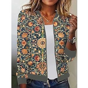 Women's Casual Jacket Fall Causal Print Color Baseball Jackets Bomber Jacket Block Casual  Daily Fashion Loose Fit Outerwear Long Sleeve Fall Green S Lightinthebox