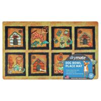 Drymate Dog Bowl Placemat Bow Wow Squares Design - Tan - 12 x 20 inch - thumbnail