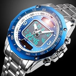 SKMEI Dual Solar  Lithium Battery Powered Watches Digital Quartz Watch Mens Stainless Steel 3ATM Waterproof Multifunction AnalogDigital Display Man Sport Wristwatch Lightinthebox
