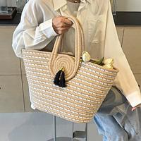 Women's Shoulder Bag Straw Bag Straw Daily Tassel Large Capacity Geometric Khaki Lightinthebox