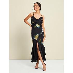 Chiffon Wedding Guest Floral Ruffle Hem Party Sleeveless Maxi Dress