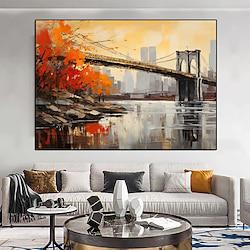 Large handmade Brooklyn Bridge Canvas painting hand painted Wall Art Abstract New York Cityscape Oil Painting on Canvas Modern Manhattan painting for Living Room bedroom artwok painting Lightinthebox