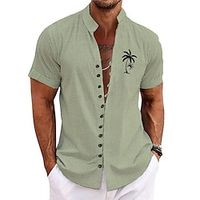 Palm Tree Men's Resort Hawaiian 3D Printed Shirt Holiday Daily Wear Vacation Summer Standing Collar Short Sleeves Blue Green Khaki S M L Polyester Shirt Lightinthebox