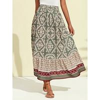 Linen Blend Elastic Waist Maxi Skirt