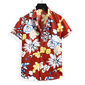 Men's Shirt Floral Graphic Print Short Sleeve Casual Tops Casual Tropical Beach White Blue Wine Lightinthebox