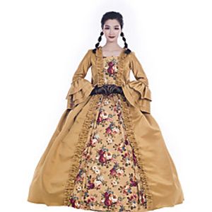 Maria Antonietta Retro Vintage Rococo 18th Century Vacation Dress Dress Masquerade Prom Dress Women's Satin Costume Golden Vintage Cosplay Party Prom Long Sleeve Floor Length Ball Gown Plus Size miniinthebox