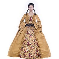 Maria Antonietta Retro Vintage Rococo 18th Century Vacation Dress Dress Masquerade Prom Dress Women's Satin Costume Golden Vintage Cosplay Party Prom Long Sleeve Floor Length Ball Gown Plus Size miniinthebox - thumbnail