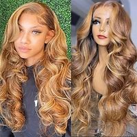 Ombre Highlight 13x4 Lace Front Human Hair Wig Body Wave Brown Blonde #TL412 Color Brazilian Remy Hair Lace Frontal Wig Pre Plucked with Baby Hair for Women 150% Density Lightinthebox - thumbnail