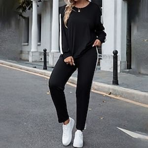 Women's Plus Size Tops Plus Size Set Plain Print Long Sleeve Crewneck Streetwear Daily Going out Polyester Fall Summer Black miniinthebox