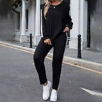 Women's Plus Size Tops Plus Size Set Plain Print Long Sleeve Crewneck Streetwear Daily Going out Polyester Fall Summer Black miniinthebox - thumbnail