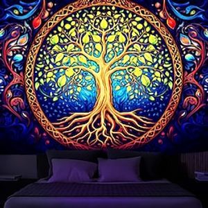 Blacklight Tapestry UV Reactive Glow in the Trippy Tree of Life Misty Nature Landscape Hanging Tapestry Wall Art Mural for Living Room Bedroom miniinthebox