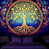 Blacklight Tapestry UV Reactive Glow in the Trippy Tree of Life Misty Nature Landscape Hanging Tapestry Wall Art Mural for Living Room Bedroom miniinthebox - thumbnail