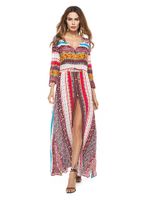 Bohemian Women Sexy Floral Printed V-Neck Split Maxi Dress