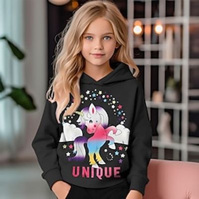 Girls' 3D Unicorn Hoodie Pullover Long Sleeve 3D Print Fall Winter Active Fashion Cute Polyester Kids 3-12 Years Outdoor Casual Daily Regular Fit Lightinthebox