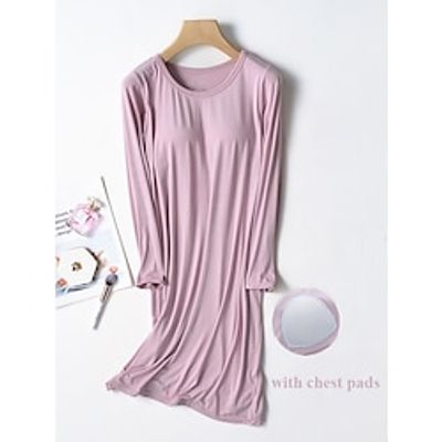 Women's Modal Nightgown with Chest Pads Nightdress Pure Color Simple Casual Comfort Home Daily Bed Breathable Crew Neck Long Sleeve Fall Winter Black Pink Lightinthebox