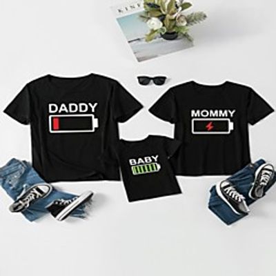 Family Look Tops Letter Print Gray White Black Short Sleeve Basic Matching Outfits miniinthebox