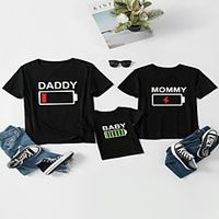 Family Look Tops Letter Print Gray White Black Short Sleeve Basic Matching Outfits miniinthebox - thumbnail