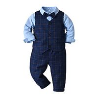 Kids Toddler Boys' Clothing Set 4 Pieces Long Sleeve Blue Plaid Casual  Daily Festival Basic 2-6 Years Lightinthebox - thumbnail